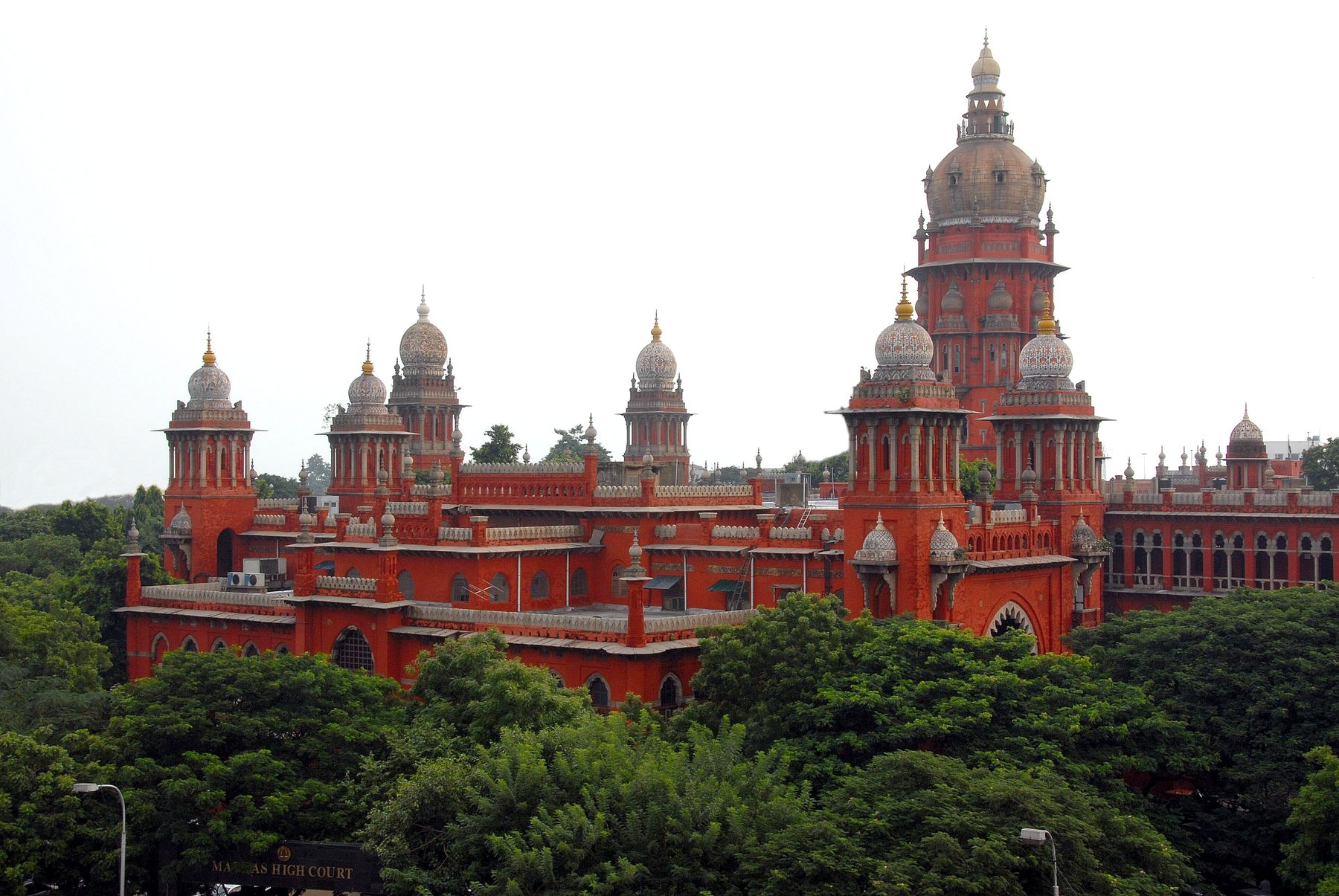 The red Indo-Saracenic domes and towers of the Madras High Court in Chennai